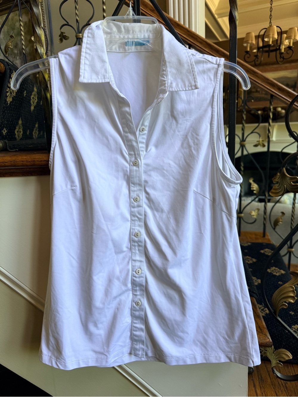 J. McLaughlin White collared button front sleeveless top. Size M 18” p-p. EUC - Picture 3 of 8